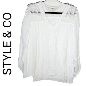 STYLE & CO SHEER BLOUSE - WHITE